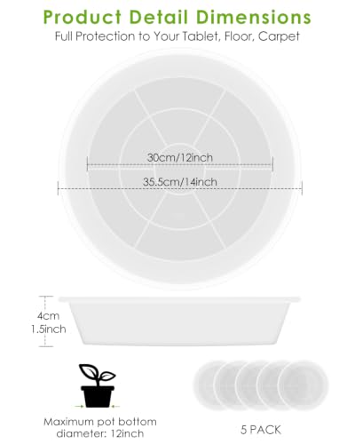 PACETAP 14 inch 5 Pack Plant Saucer Pot Tray, Large Thickened PP Plastic Flower Planter Water Drip Trays for Indoor Outdoor Garden, Semi-Transparent Planter Water Catcher for Pot, Plant Dish - size: 14 Inhc