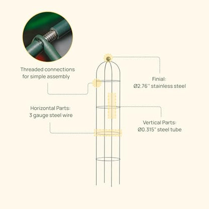 Vego Garden 6.4 ft Round Obelisk Garden Trellis, Metal Rustproof Plant Support Rose Trellis, Tower Potted Cages for Flowers Fruits Vegetable Vines Indoor & Outdoor - size: 6.4 Ft