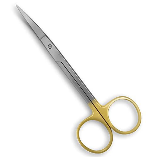 SURGICAL ONLINE Tungsten Carbide Iris Lab Scissors, 4.5”, Curved - Gold Finger Ring Handle, 5X Stronger than Stainless Steel - style: Curved