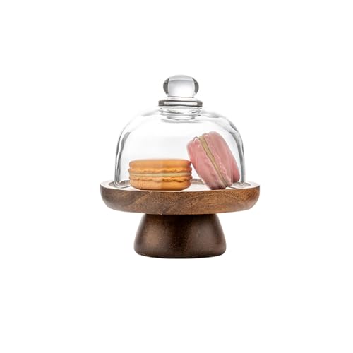 4.1 in Mini Glass Cloche Dessert Stand with Acacia Wood Footed Base, Small Covered Dessert Display for Macarons, Candy, Cheese, Mini Cupcakes and Party Favors - color: 4.1 Inch of Mini Glass Dessert Cups,