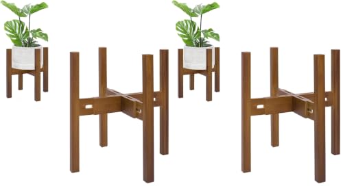 Rnined Adjustable Plant Stand Indoor,Bamboo Mid Century Modern Plants Stands, Stable Plant Holder,Fit 8 9 10 11 12 inch Pots (Pot & Plant Not Included) (Pack of 2) - color: walnut, size: 8-12in (Pack of 2)