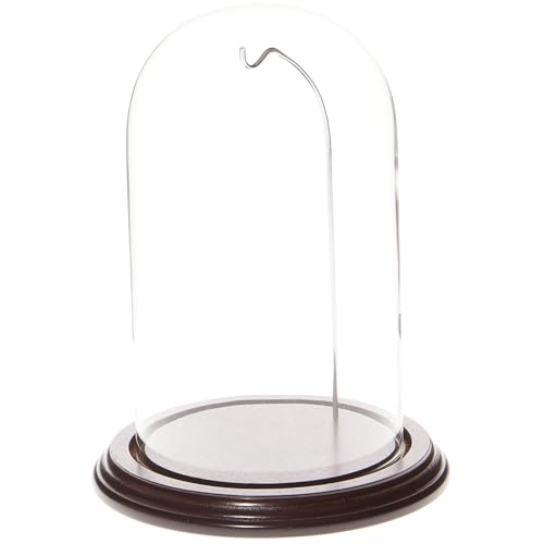 Plymor 4.5" x 8" Watch/Ornament Glass Display Dome Cloche (Dark Mahogany Veneer Base & Silver Wire) - color: Mahogany Base / Silver Wire