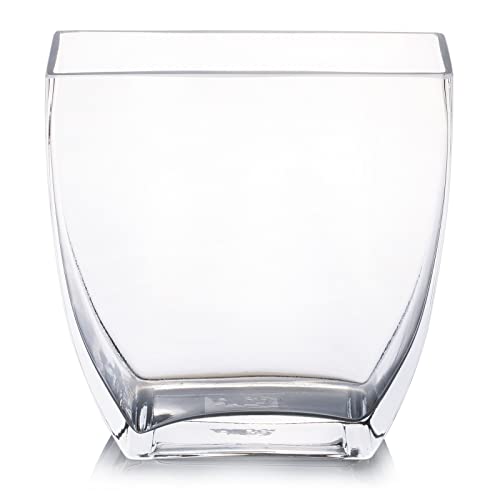 Enova Floral Clear Rectangle Glass Vases, 7x7x2.5 Inch Block Glass Vase for Flowers, Square Glass Vase for Wedding Centerpieces, Home Décor (1 Piece) - color: Rectangle Vase 2.5o