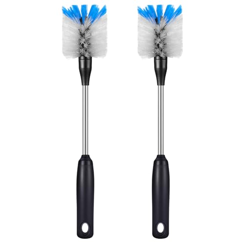 MOSOLAN Stainless Steel Bottle Brush with Replaceable Head, 13 in | 2 Pack, White, Long Handle Scrubbing Brush for Water Bottles, Glasswares, Mugs, Flasks, Tumblers, Vases, and Kitchen Sink - color: White, size: 13 Inch (Pack of 2)