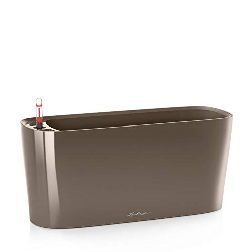 Lechuza Delta 20 Shiny Taupe, Self-Watering Planter Indoor, H7.1 L15.7 W5.9 in - color: Taupe, size: 16 Inch, style: 20
