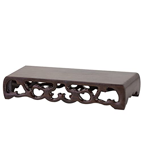 GOLDY&WENDY Black Catalpa Wood Carved Small Base Collectibles Display Stand | Rectangular Antique Vase Flower Pot Buddha Pendulum Display Stand - size: 8.7X3.9X1.6 in