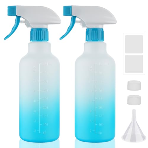 16.9oz HDPE Spray Bottles 2 Pack, Adjustable Mist Stream Containers - color: Blue, size: 16.9oz