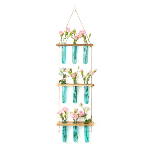 XXXFLOWER Wall Hanging Propagation Station with Wooden Stand Blue - size: Blue-9 Tube Vase
