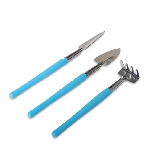Mini Gardening Tools, 3Pcs Stainless Succulent Tools Kit Shovel Rake Trowel, 2 Colors Hand Shovel for Gardening for Indoor Small Plants, Succulents, Potted Plants, Bonsai (Blue)