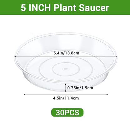 GREANER 30 Packs Clear Plant Saucers, 5 Inch Plastic Trays for Plants, Heavy Duty Drip Trays for Potted Plants, No Holes Pot Trays for Indoor Outdoor Plants - size: 5 Inch