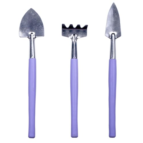 Mini Gardening Tools, 3Pcs Stainless Succulent Tools Kit Shovel Rake Trowel, 2 Colors Hand Shovel for Gardening for Indoor Small Plants, Succulents, Potted Plants, Bonsai (Purple)