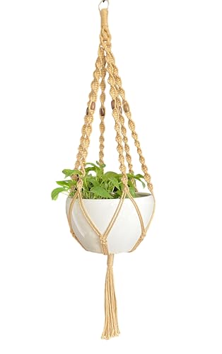 6 Legs Macrame Natural Hemp Rope Plant Hanger 51 Inch for 10-12 inch Pot