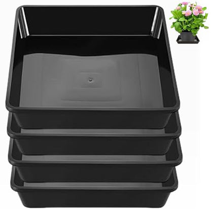 4 Pack 12 Inch Square Plant Saucer, Plant Drip Trays and Flower Pot Saucers, Plant Trays for Indoors No Holes, Plant Drainage Tray Saucers for Potted Plants (Black)