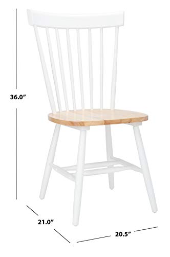 SAFAVIEH Home Collection Parker Farmhouse White/Natural Windsor Spindle Solid Wood Dining Chair Set of 2 - color: White / Natural