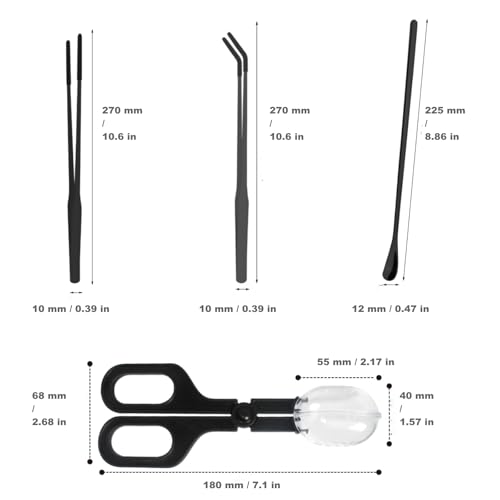 Reptile Long Handle Feeding Tools,2Pcs Aquarium Tweezers with Rubber Tip, 1Pcs Spoon & clamp,Terrarium Aquascape Tools Feeder for Lizards, Bearded Dragon Snake Tank Accessories