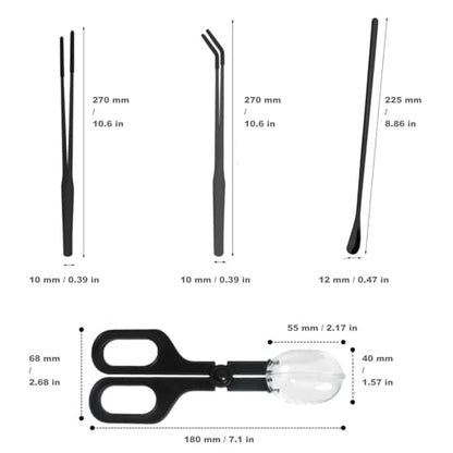 Reptile Long Handle Feeding Tools,2Pcs Aquarium Tweezers with Rubber Tip, 1Pcs Spoon & clamp,Terrarium Aquascape Tools Feeder for Lizards, Bearded Dragon Snake Tank Accessories