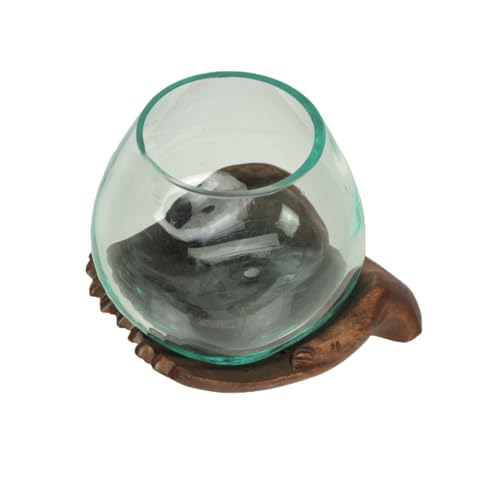 Decorative Vase Bowl, 6 Inch Molten Glass on Carved Wood Hands - size: 6 Inch