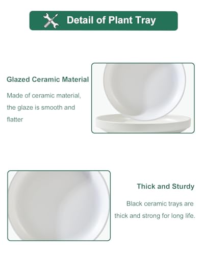 vensovo 9 Inch Ceramic Plant Saucer Pots Tray - 1 Pcs Modern White Planter Saucers for Indoor & Outdoor Plants, Large Pot Trays Perfect for 8 Inch 8.5 Inch 9 Inch Flowerpot