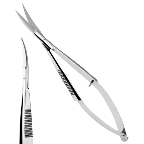 Cross Edge Curved Spring Scissors 5 Inch Stainless Steel Precision Eyebrow & Eyelash Shaping & Trimming Scissor, Snips Squeeze, Embroidery, Knitting Micro Tip Craft Scissors (Silver) - color: Cec-ss-29
