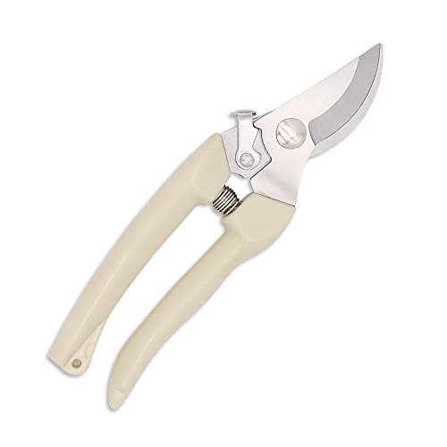 Curve Gardening Scissor with Sharp Stainless Steel Blade Garden Shears for Cutting Flowers Trimming Plants of Yard Florist Flower Rose Herb Hedge Bonsai and Fruits Picking - style: White Handle