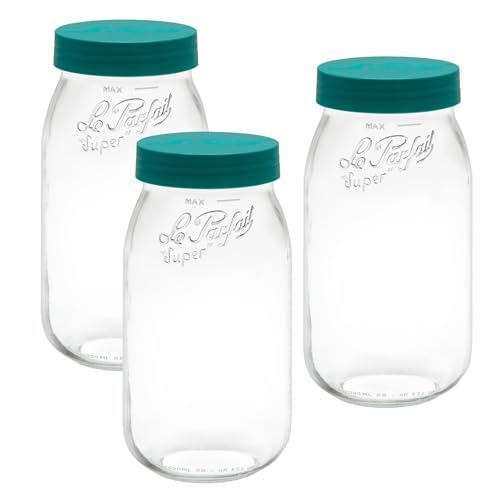 Le Parfait Screw Top Jar 2L (64oz) Wide Mouth Glass Jar, Pine, 3 Pack - color: 2L-Pine (Set/3)