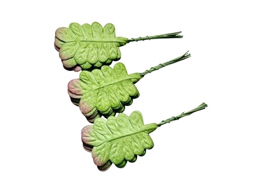 Ploen 25 pcs Green Leaves Ferns Mulberry Paper Leaves with Wire Stems Fern2 Leaf Mulberry Paper Craft Supplies Scrapbooking Embellishments for so Many Card DIY Craft Projects Leaves208