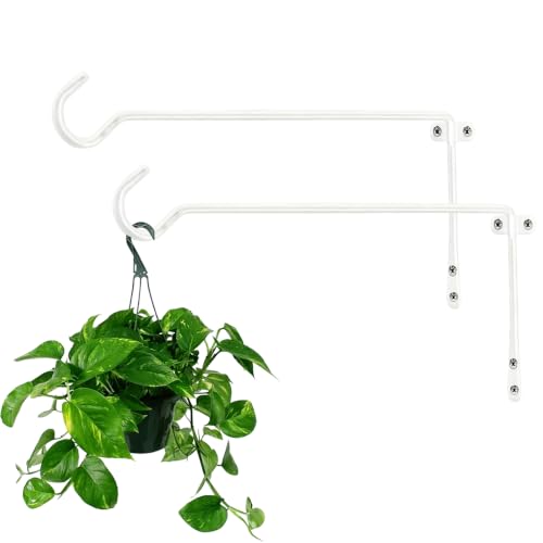 2 Pack Metal Plant Hanger for Wall, Decorative Plant Hooks for Hanging Plants, Indoor Outdoor Wall Plant Holder for Hanging Planters, Bird Feeders Home Decor (White, 13.3 in-Straight Hook) - color: White, size: 13.3 IN-Straight Hook
