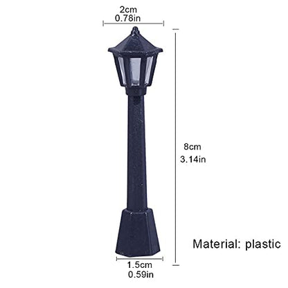 Dong Huang 10pcs Mini Miniature Street Light Model, Railway Train Solar Lamp Post Lamps, Outdoor Pathway Lantern Post for Dollhouse Decoration Micro Landscape Fairy Garden Lighting Accessories, Black