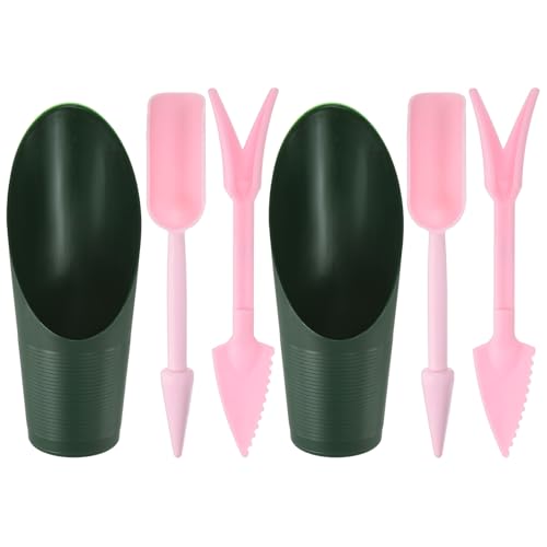 M METERXITY 1-Set Succulent Tools, Plastic 2-in-1 Mini Garden Shovel Hand Succulent Transplanting Tools Garden Shovel Transplant Trowel for Planting/Digging/Aerating/Sowing [Deep Green,Pink] - color: Deep Green,Pink