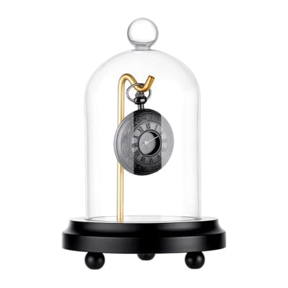 PH PandaHall 4.5" x 6.6" Pocket Watch Display Case Watch Glass Display Dome Cloche Clear Bell Jar with Solid Wood Base with Golden Metal Hook for Pocket Watch Medals Collectibles Photos Ornaments