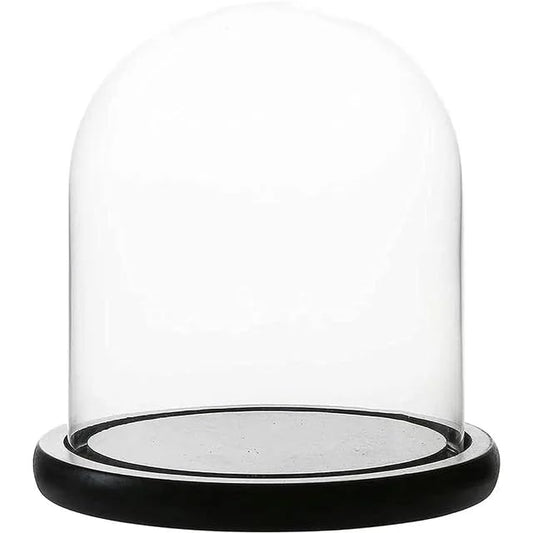 Decorative Clear Glass Dome, Glass Dome for DIY Snow Globes, Tabletop Centerpiece Cloche Bell Jar Display Case Wood Base (Black, 12 x 25 cm) - color: Black, size: 12 x 25 cm