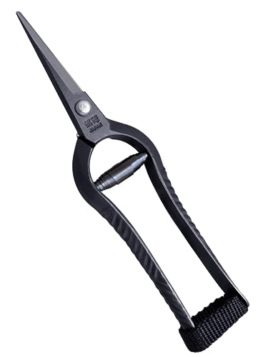 Bonsai Trimming Scissors 6.8" Made in JAPAN, Garden Plant Trimming Shears, Hand Forged Japanese Carbon Steel Blade, Spring Loaded Handle, Black