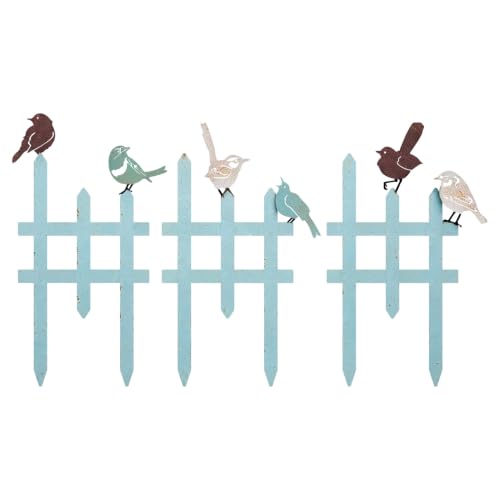 3 Pcs Small Garden Fence with 6 Piece Bird Decoration, Rustic Garden Decor | Insert Lawn Picket Fence Garden Borders Decorative for Landscape Path Flowerbeds Plant Yard, Fence Decorations Outdoor (Blue) - color: Blue