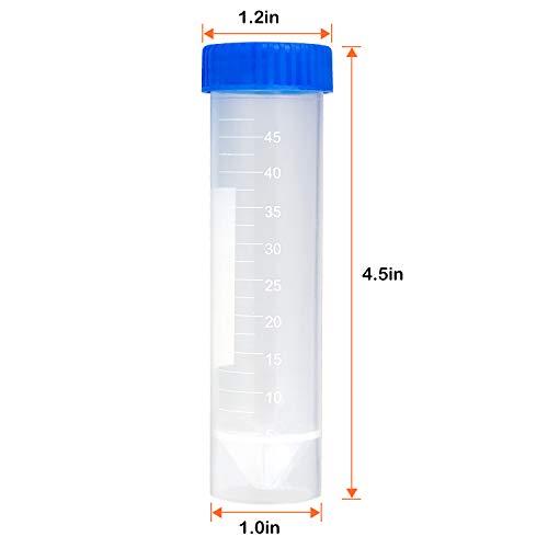 50ml Plastic Centrifuge Tubes with Screw Cap, CertBuy 50 Pack Self-Standing Plastic 50ml Test Tube Polypropylene Conical Tubes with Cap, Graduated Marks