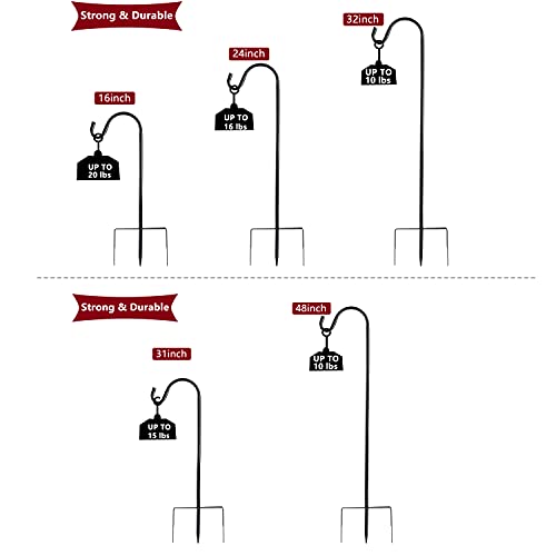 EXCMARK Shepherd Hook Adjustable Height 32/24/16’’ 1/2 inch Thick Use at Weddings, Hanging Solar Lights, Lanterns, Bird Feeders, Metal Hanger Hook (Black,32inch). U.S. Patent. (Pack of 2) - color: Black, size: 32 Inch (Pack of 2)