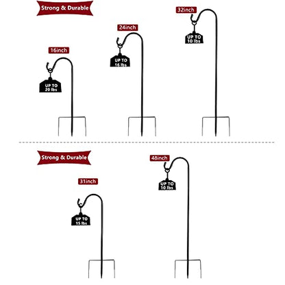 EXCMARK Shepherd Hook Adjustable Height 32/24/16’’ 1/2 inch Thick Use at Weddings, Hanging Solar Lights, Lanterns, Bird Feeders, Metal Hanger Hook (Black,32inch). U.S. Patent. (Pack of 2) - color: Black, size: 32 Inch (Pack of 2)