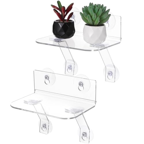 2-Pack Acrylic Window Plant Shelves with Suction Cups & Support Brackets - 7.7 in Semicircular Window Sill Extender for Herb Pots, Succulents, Flower Boxes, Micro Greens | Indoor/Outdoor Use (L) - size: L