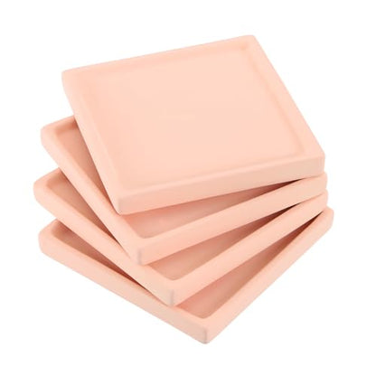 PATIKIL 5 Inch Plant Pot Saucers, 4 Pack Ceramic Square Plant Saucer Tray Flower Planter Drip Tray for Indoors Outdoors Patio Balcony, Pink - color: Pink
