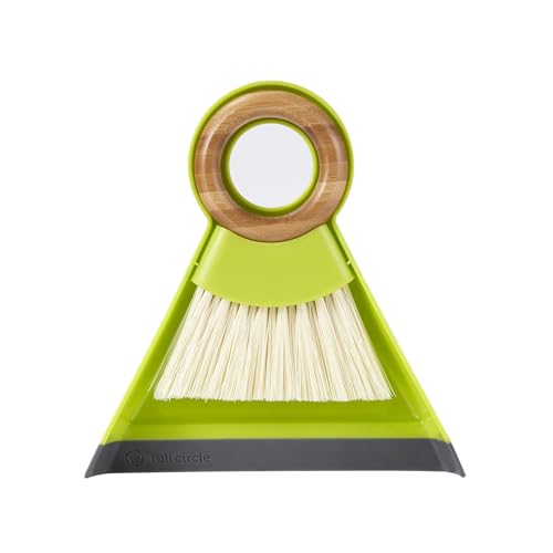 Full Circle Tiny Team Mini Brush & Dustpan Set - Green | Compact and perfect for quick countertop cleanups in the kitchen, on desks, or anywhere crumbs collect. - color: Green