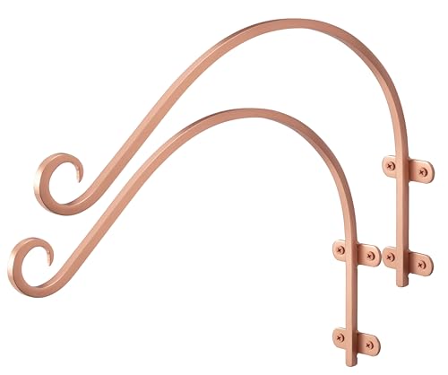 Monarch Abode Plant Hangers – Wall Mount Plant Hooks for Hanging Baskets, 14 Inch Metal Brushed Copper Fence Wall Plants Hanger for Outdoor Indoor, Flower Pot, Bird Feeder, Wind Chime Bracket, 2 Pack - color: Brushed Copper Finish