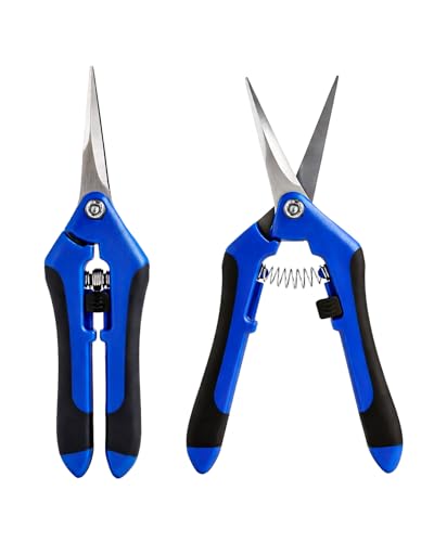 2-Pack Pruning Scissors, 6.5 Inch Stainless Steel Gardening Shears for Flower Trimming, Plant Harvesting & Bonsai Clippers with Non-Slip Handles & Safety Lock（blue） - color: Blue