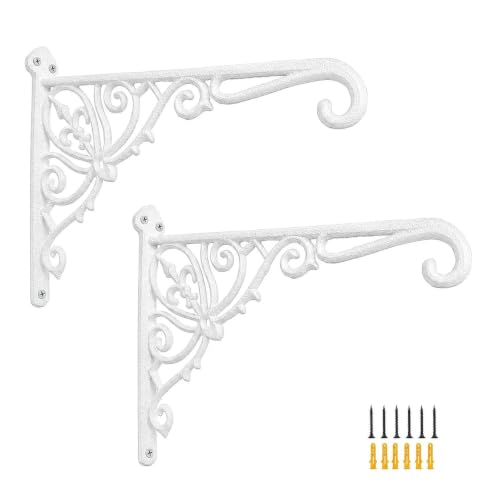 Z metnal Cast Iron Plant Hanger - 12 inch Rustic Wall Mounted Hanging Basket Holder for Outdoor Garden, Patio, Porch Decor - Heavy Duty Metal Hook Bracket, White - color: White