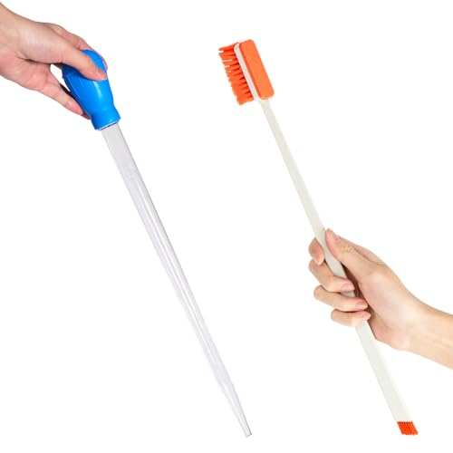 2PCS Fish Tank Cleaner Brush and Coral Feeder Set, Turkey Baster for Aquarium Feeding Debris Collector, Tank Scraper, Long Pipette - color: Longer Set