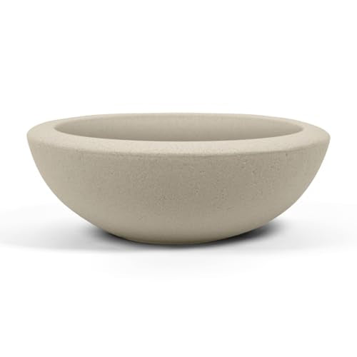 ARBORA 21" Santorini Bowl Planter - Lightweight Polyresin Outdoor Plant Pot - color: Cream, size: 21" Single