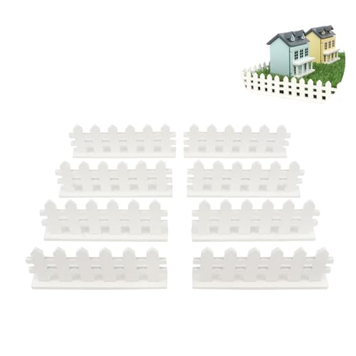 Fairy Garden Fence 8PCS Miniature Wood Fences Village Landscape Accessories Wooden Decorative Picket Fence Building Model Street Landscaping Garden Scenery (White) - color: White