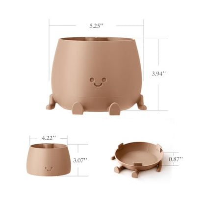 TOPOLA Happy Face Planter, 5.2 Inches Plastic Plant Pot, Self Watering Plant Pot with Drainage Holes for Indoor Outdoor, Succulent Pot, Funny Flower Pot, Khaki - color: Khaki