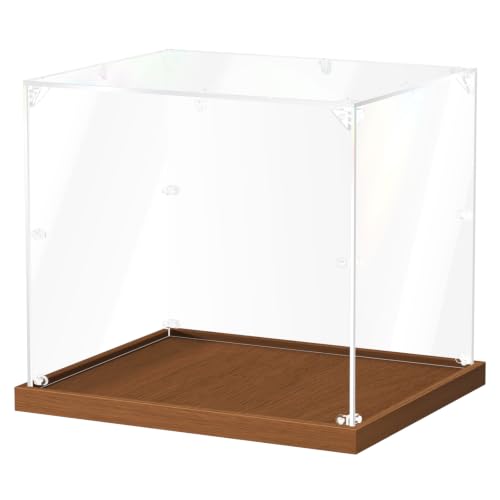 JUJOMAT Acrylic Display Case for Collectibles, Clear Box 16x13x14in, Walnut - color: Walnut, size: 16 x 13 x 14 inches