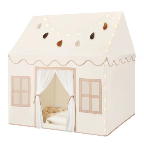Kids Play Tent Indoor: with Mat, Tassel Garland - Girl Tent Indoor Playhouse for Kids Toys for Boy Girl Birthday Gift - color: Beige, size: Normal