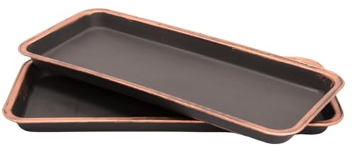 16" Decorative Rectangular Tray/Saucer (2 Pack) Fancy Trim Rustic/French Country Look, Planter Base for Indoor/Outdoor Decor Use. Long Lasting, Reusable Light Weight (16 inches, Copper)