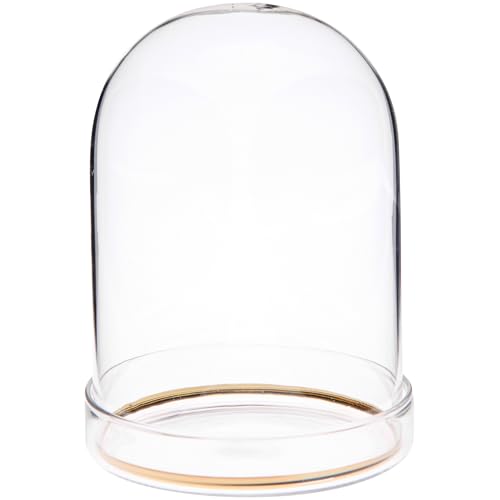 Plymor 3" x 4" Glass Display Dome Cloche with Gold Rim (Clear Glass Tray Base) - size: 3" x 4"